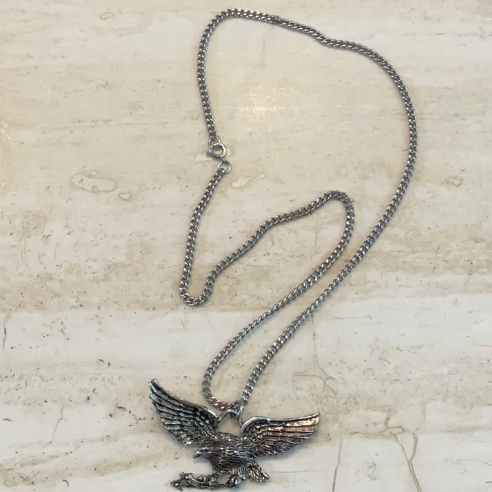 American Eagle Pendant Necklace Large Flying Wings Men’s Silver Tone